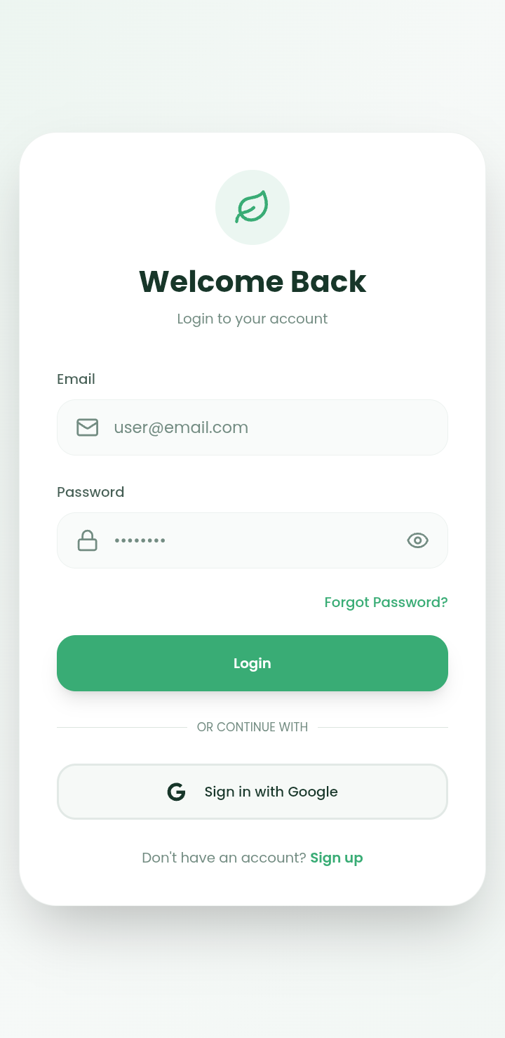 Login screen